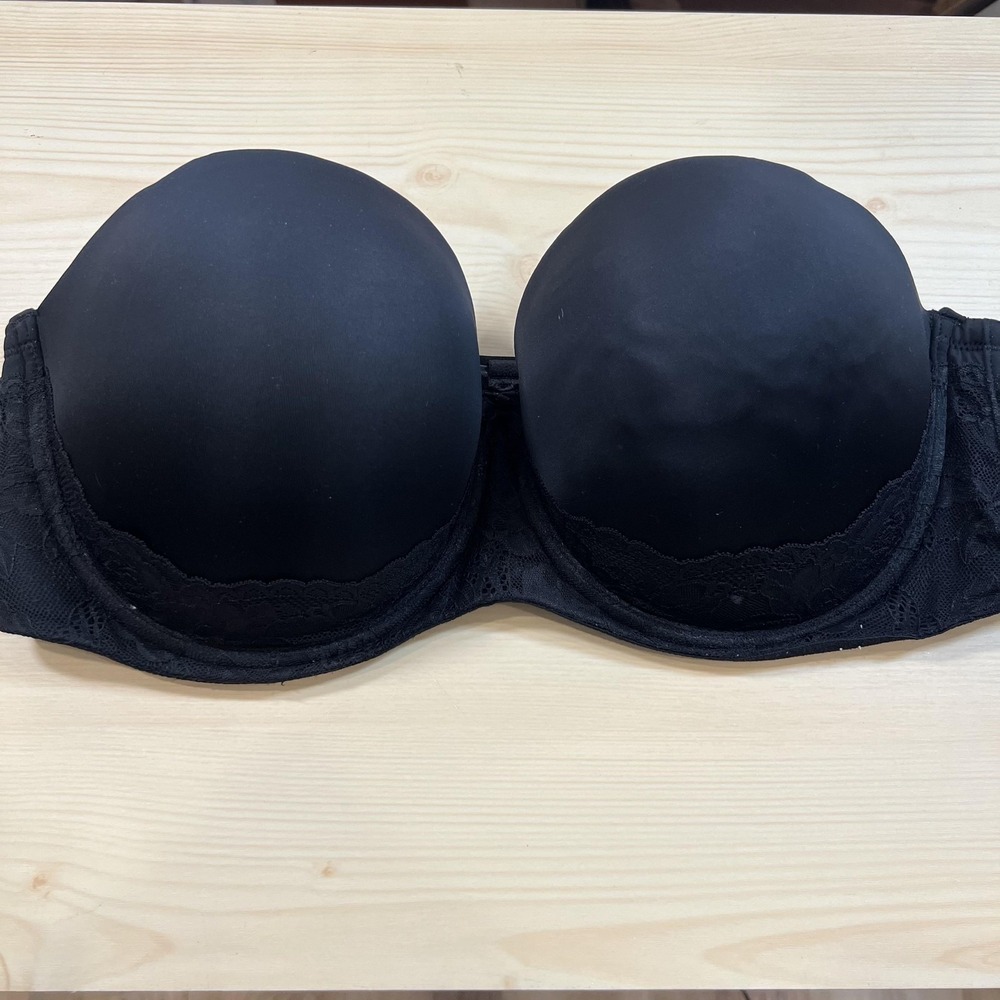 Torrid Curve Bra Womens 44DD‎ Black Strapless Push Up Underwire Padded Plus Size